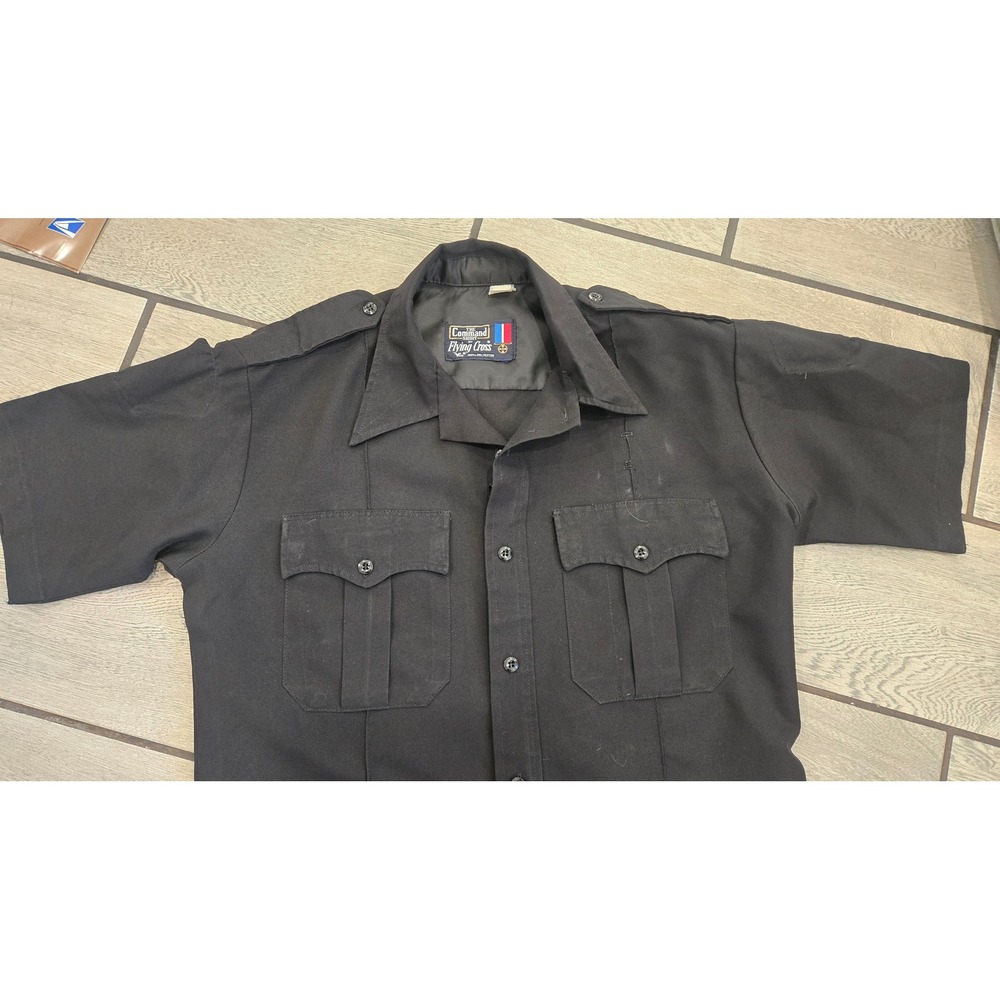 Flying Cross Command Shirt Mens Black Short Sleeve Police Security Uniform-L